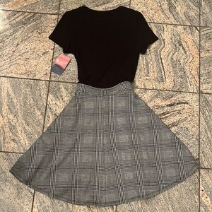 Vintage a line dress black/ gray belted knee length dress, small.